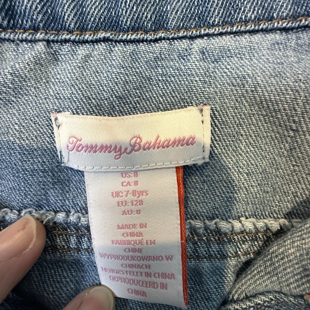 Tommy Bahama Size 8 Denim Jean Jacket Distressed Girls Medium Wash‎ EUC Trendy
